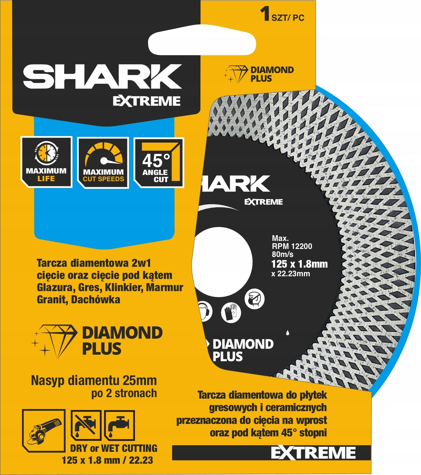 Diamond blade 125 for cutting at an angle of 45 degrees SHARK Extreme "X" stoneware