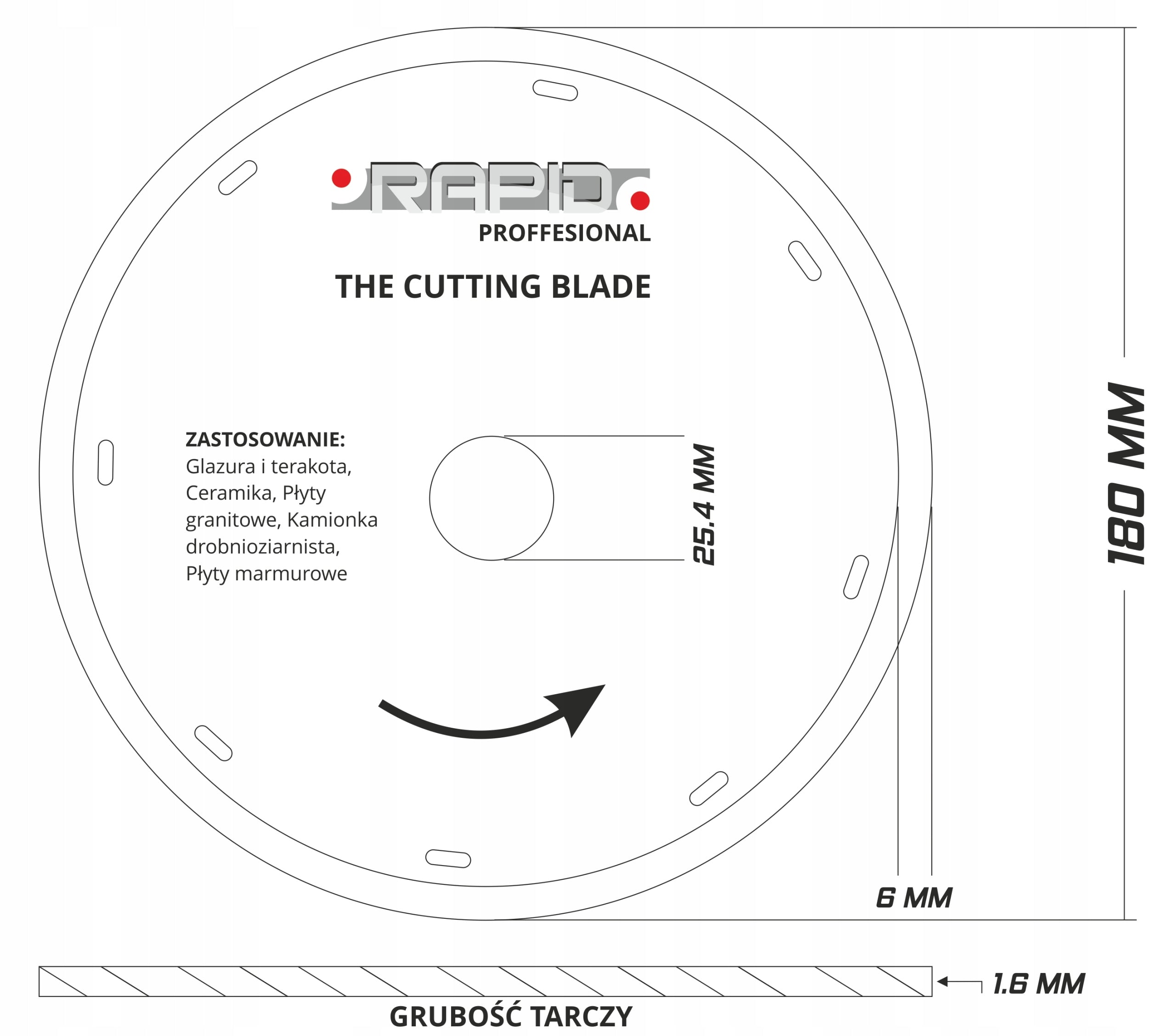 Diamond blade 180 RAPID tiles stoneware ceramics - Cutting without chipping! Manufacturer code M08715