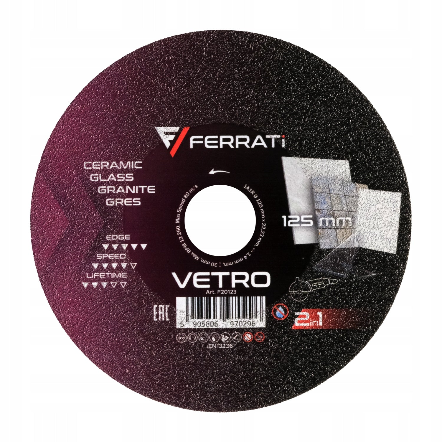 Diamond blade Ferrati VETRO 125mm for cutting and grinding stoneware EAN (GTIN) 5905806970296