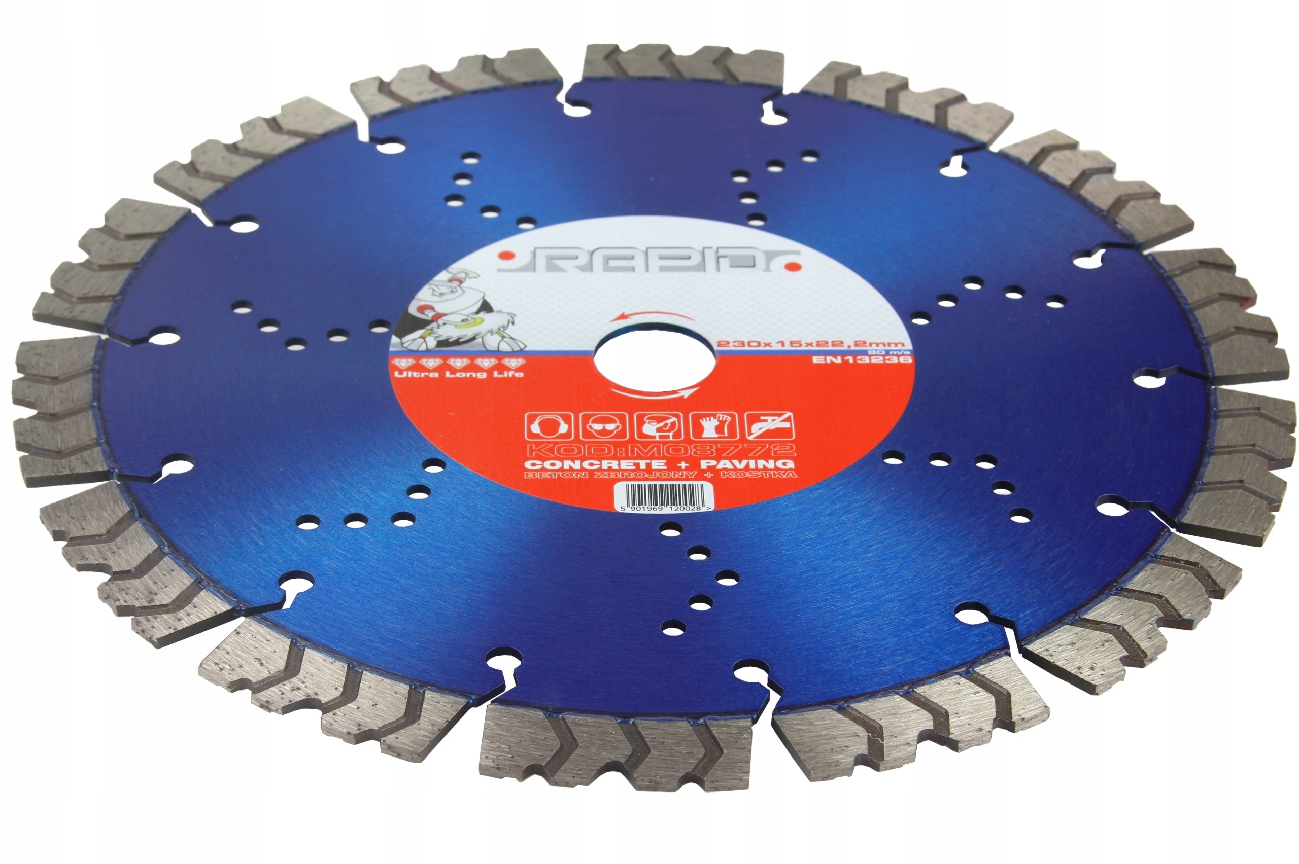 Diamond blade RAPID 230 cube / REINFORCED CONCRETE / GRANITE Manufacturer code Tarcza RAPID 230 kostka BETON zbr GRANIT