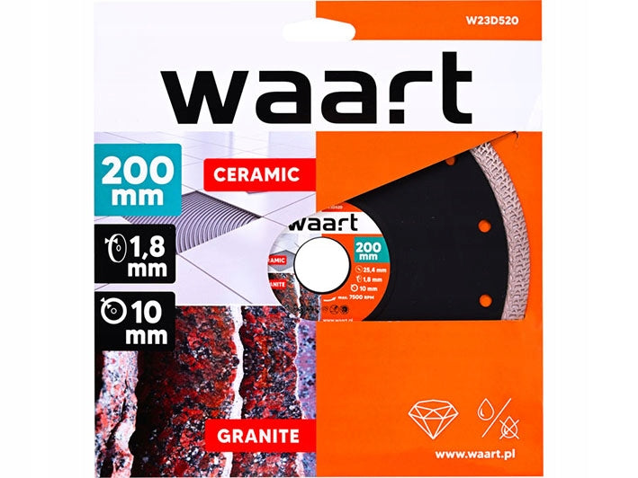Diamond blade for STONEWARE, CERAMICS, BRICKS 200 x 25.4 braid WAART Brand no brand