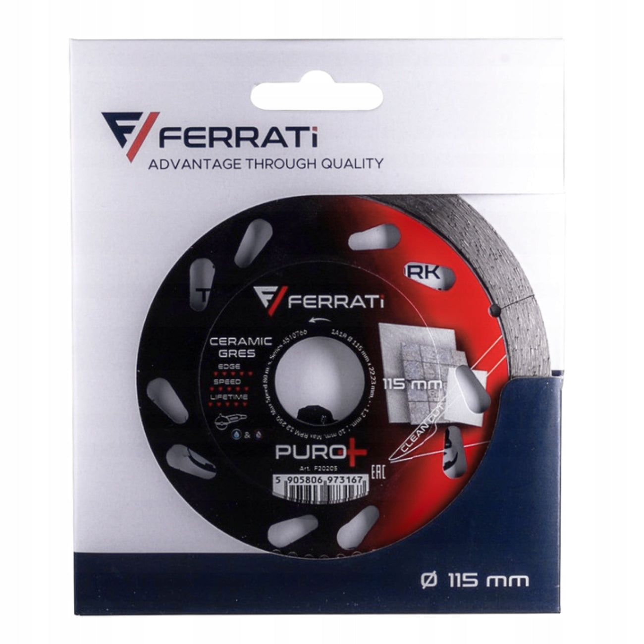 Diamond blade for perfect cutting of ceramic stoneware 115mm PURO+ FERRATi Brand Ferrati