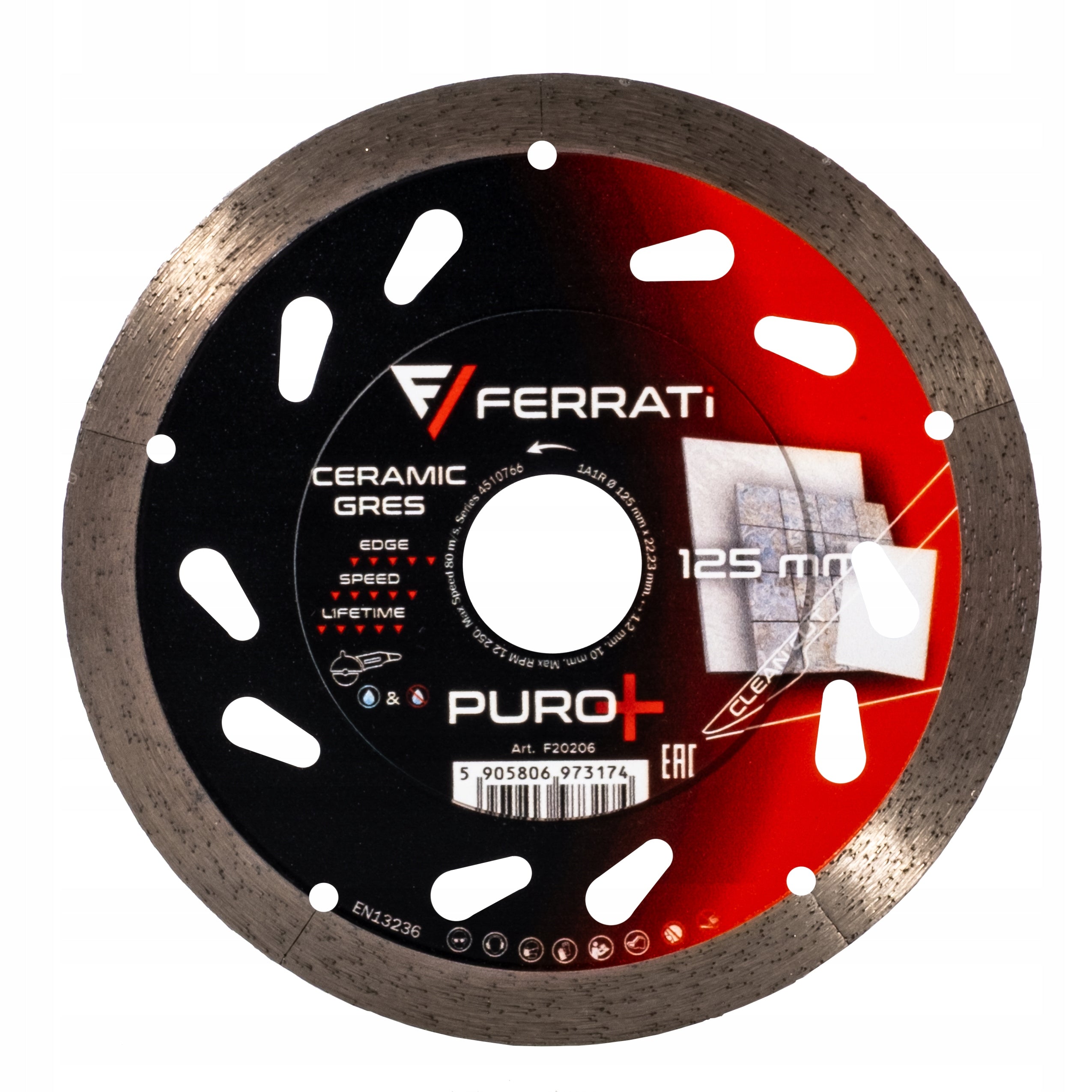 Diamond blade for perfect cutting of ceramic stoneware 125mm PURO+ FERRATi Packaging status original