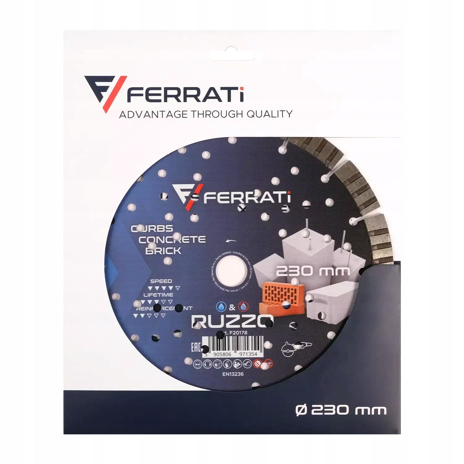 Diamond cutting disc 1A1RSS-W 230mm 22,23mm RUZZO FERRATi Brand Ferrati