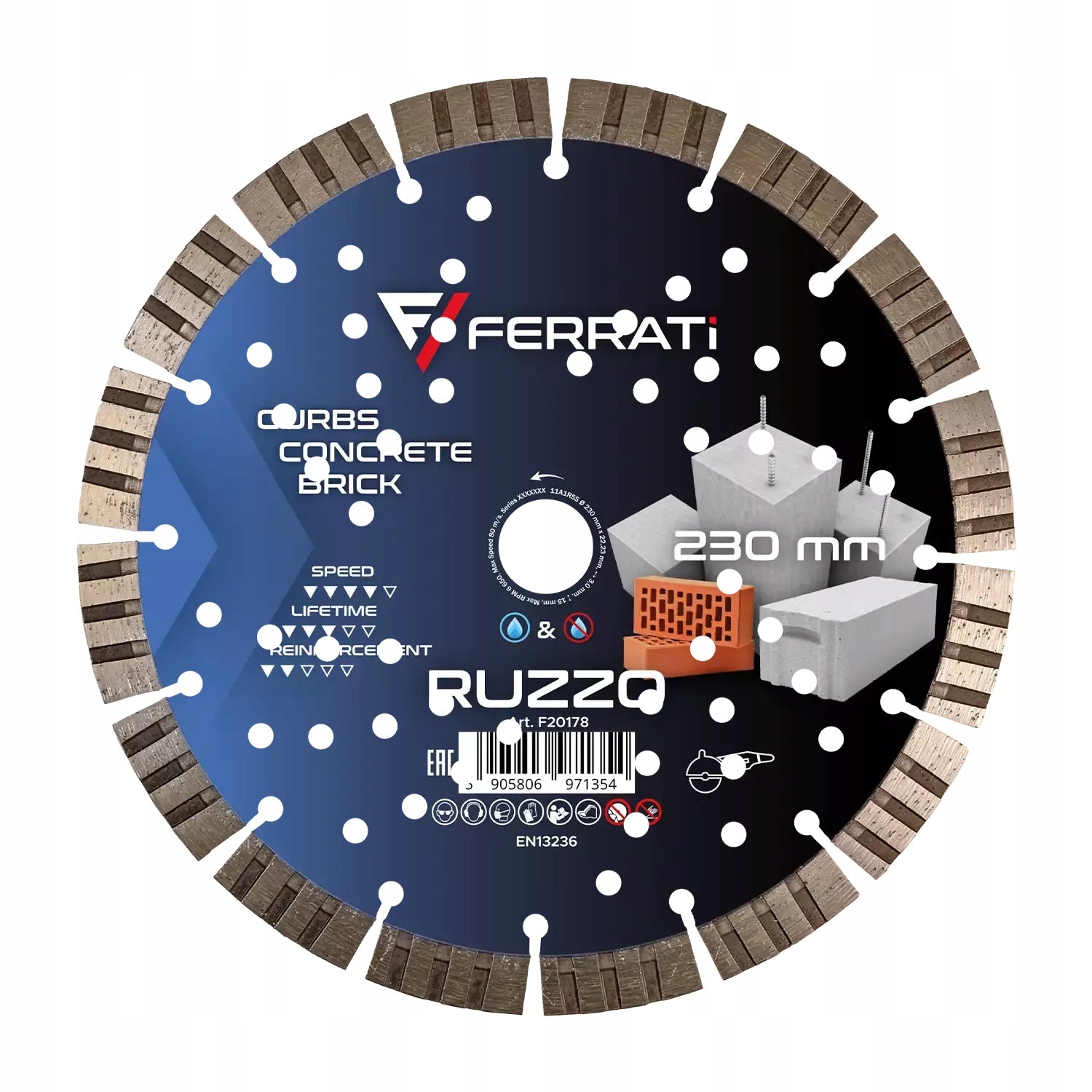 Diamond cutting disc 1A1RSS-W 230mm 22,23mm RUZZO FERRATi