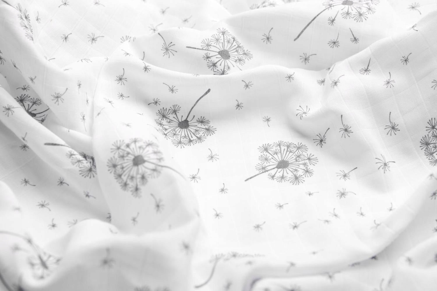 Diaper Muslin Swaddle Blanket 120x120 Dandelions Grey Szymex Brand Szymex