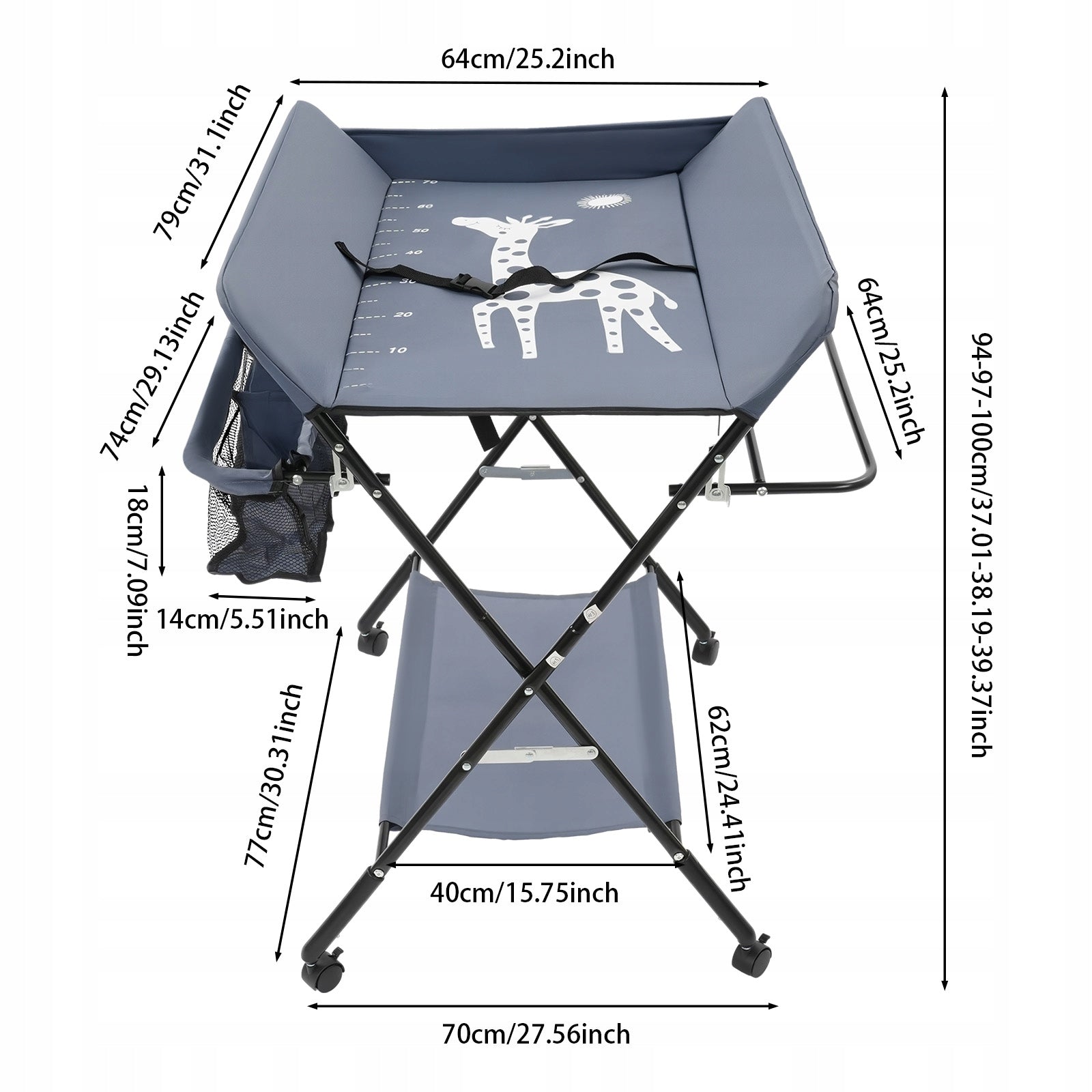 Diaper table with wheels / dark grey Packaging status original