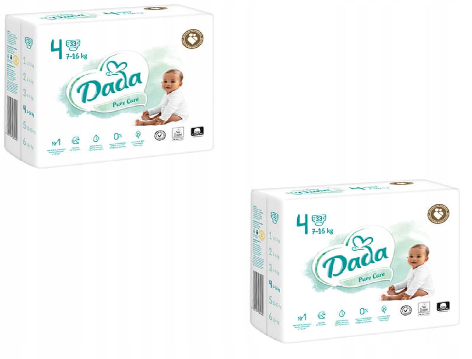 Diapers Dada 4 White Diapers Pure Care Pampersy stock 7-16kg 132 pcs Brand Dada