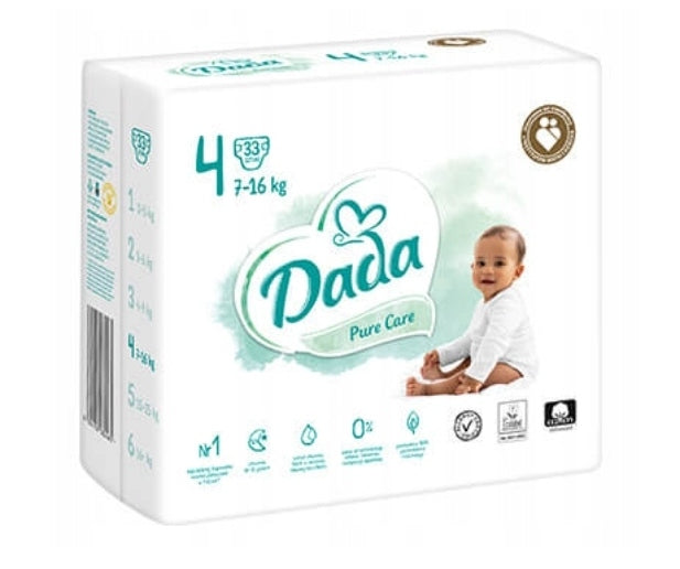 Diapers Dada 4 White Diapers Pure Care Pampersy stock 7-16kg 132 pcs Manufacturer code 082465