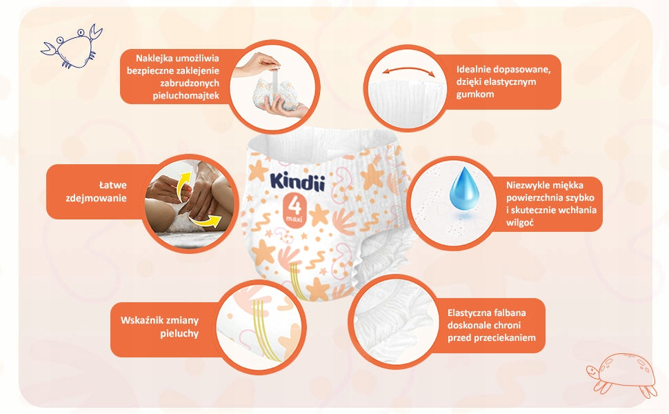Diapers Kindii 4 Maxi (9-15kg) 22 pcs Brand Kindii