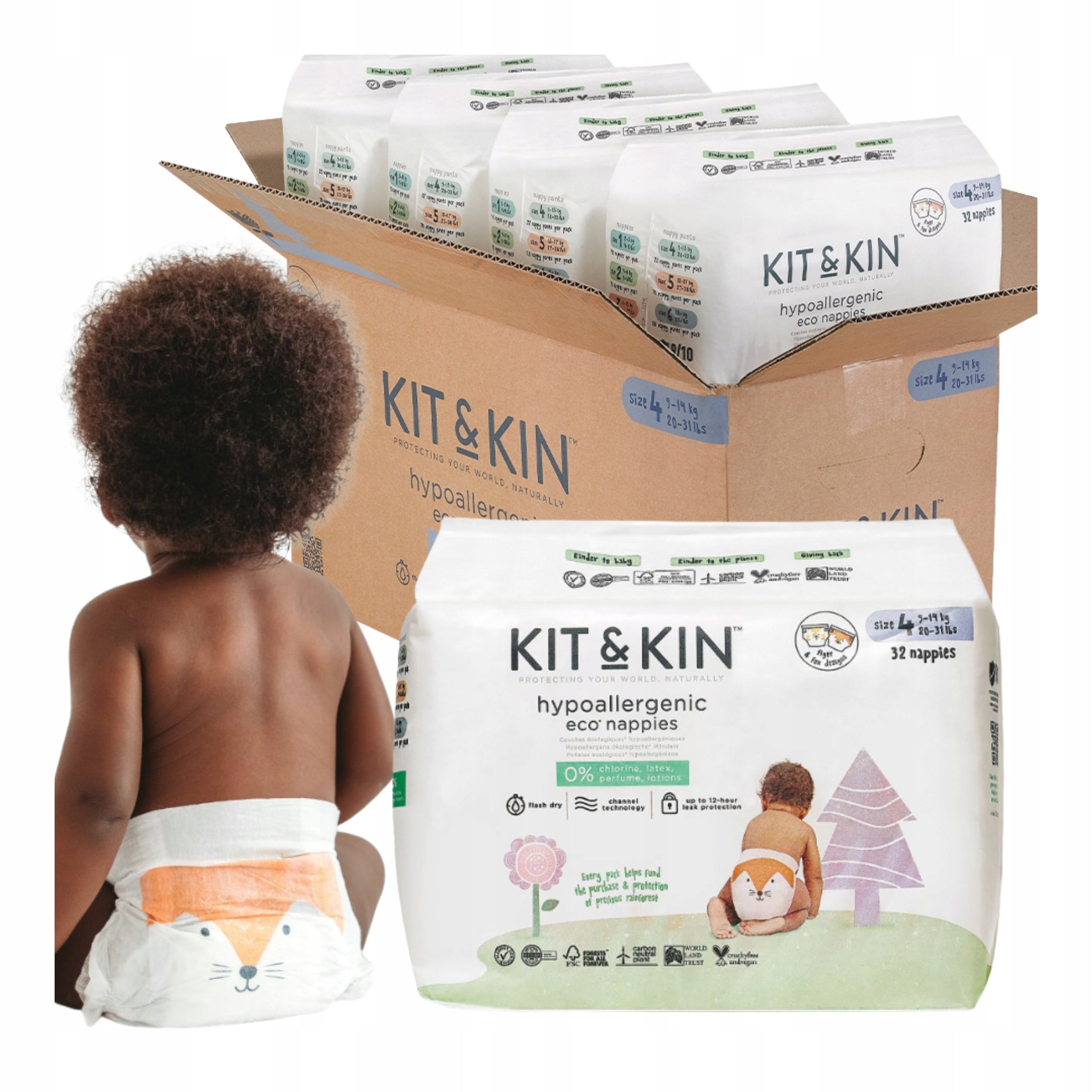 Diapers Kit&Kin ECO Hypoallergenic Size 4 CARTON 128pcs STOCK