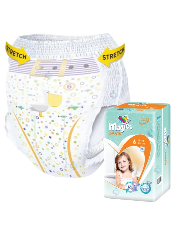 Diapers Magics Pants Size 6 15-30kg 18pcs Absorbent Pull-On Packaging status original