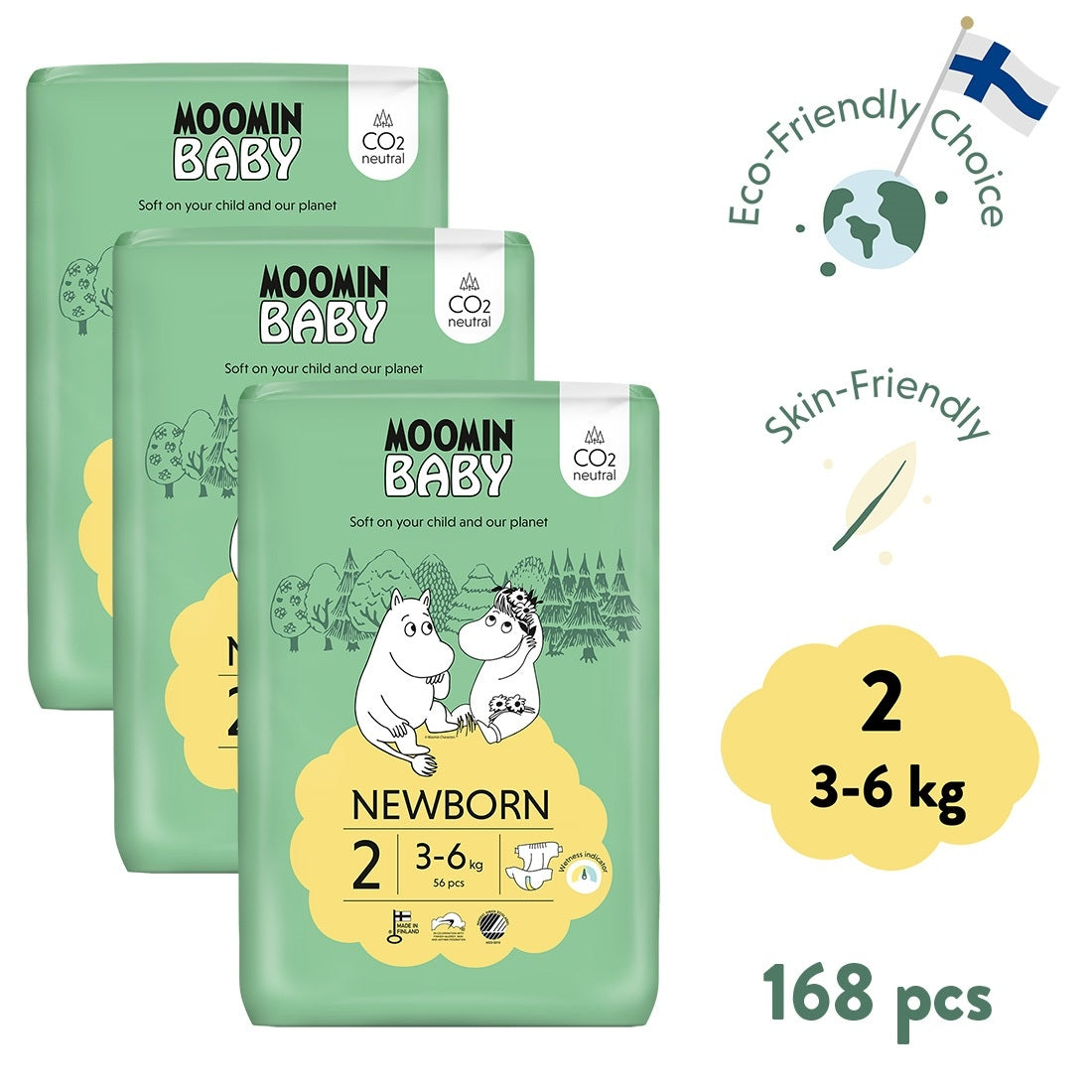 Diapers Moomin Baby 2 Newborn 3–6kg 168 Muumi Breathable Comfortable Absorbent Brand Moomin Baby