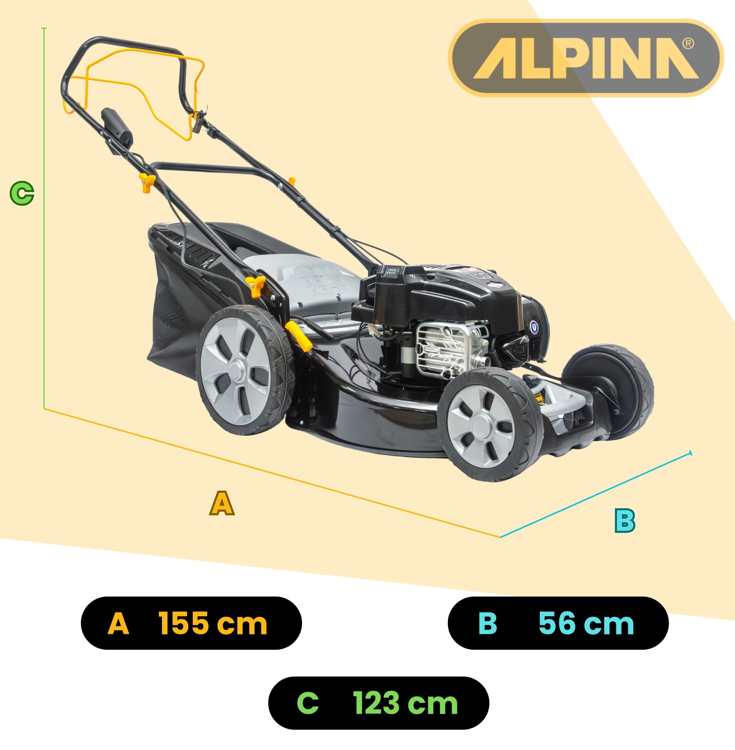 Diesel mower with Alpina Stiga 46 cm Briggs & Stratton engine Basket capacity 60 l