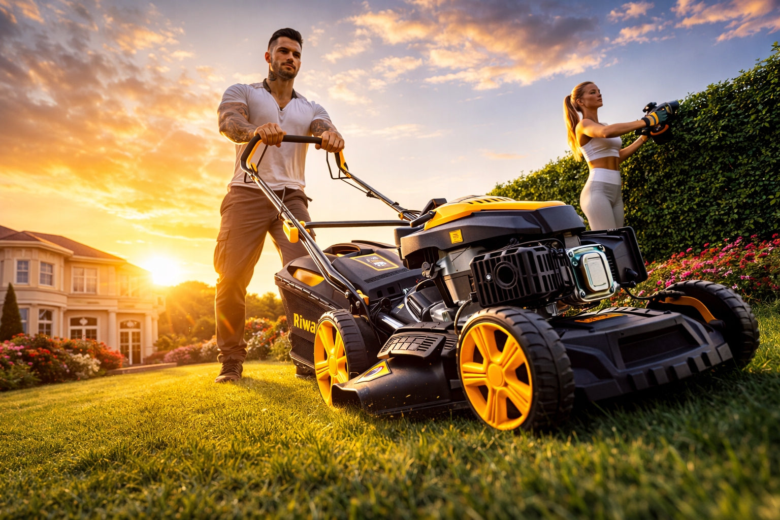 Diesel mower with Riwall RPM 4735 52cm wheel drive 146 cm³ Basket capacity 50 l