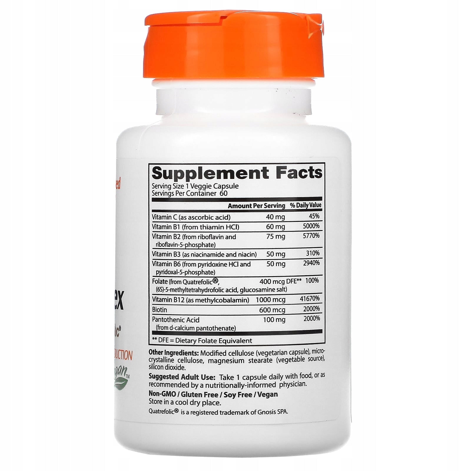 Dietary supplement Doctor's Best vitamin B complex capsules 60 pcs. without sugar Packaging status original