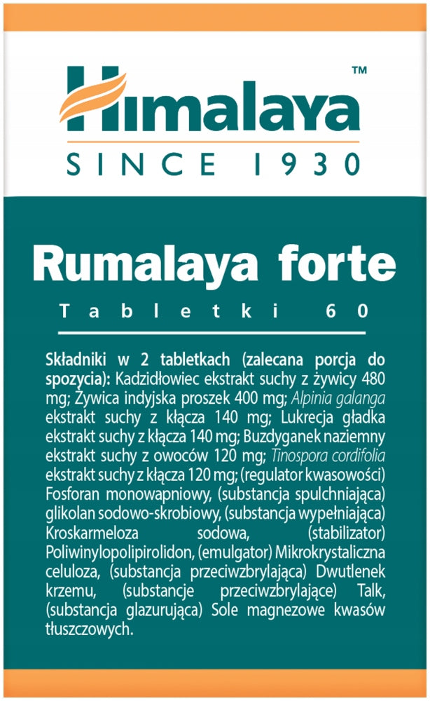 Dietary supplement Himalaya Rumalaya Forte 60 gluten-free tablets Brand Himalaya