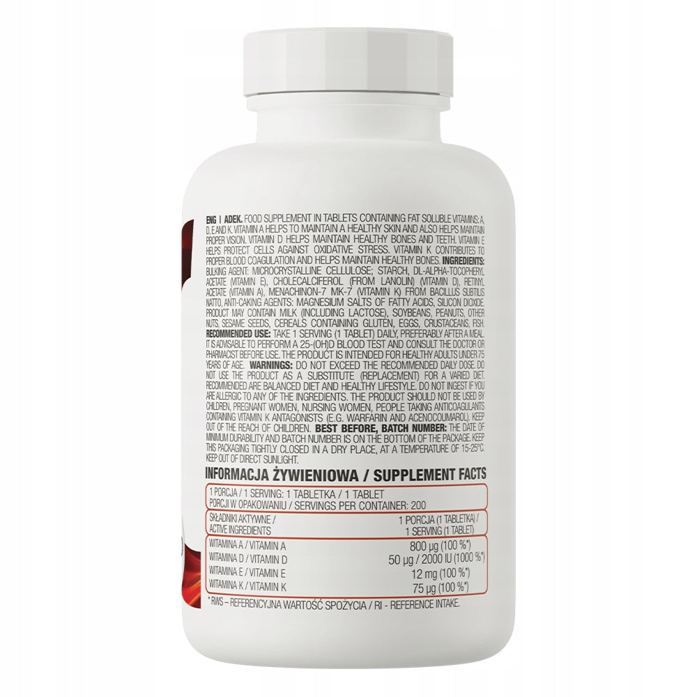 Dietary supplement OstroVit ADEK tablets 200 pcs Brand OstroVit