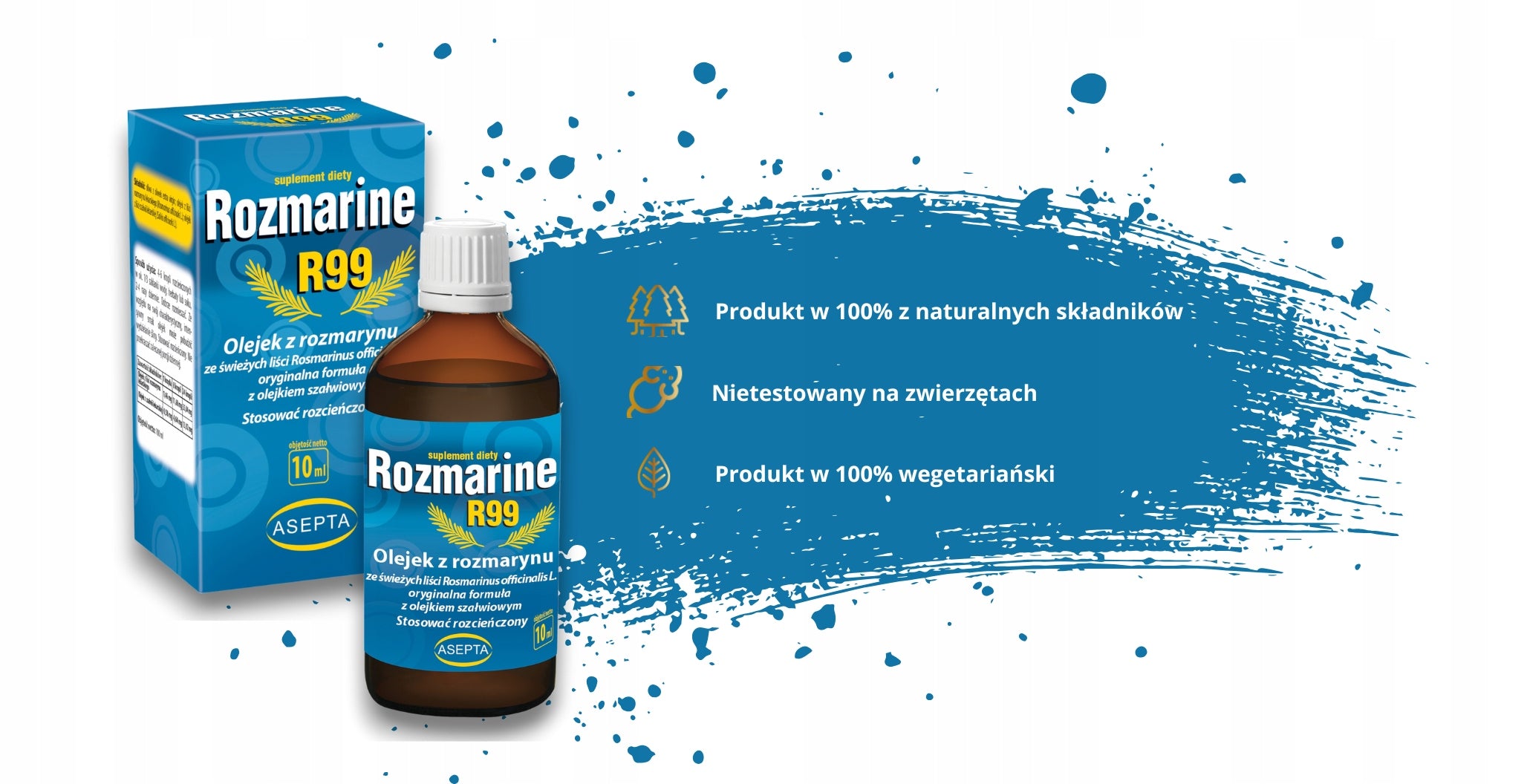 Dietary supplement Rosemary and Sage Oil Rozmarine R99 10 ml Manufacturer code ASEPTA Rozmarine R99 - Olejek z rozmarynu