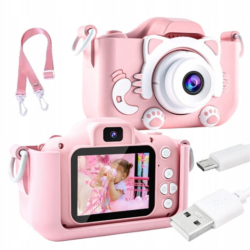 Digital Camera Kids Kitten Camera Games + Lanyard Etu