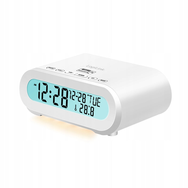 Digital Clock Radio LogiLink FM Temperature Timer Night Light USB White