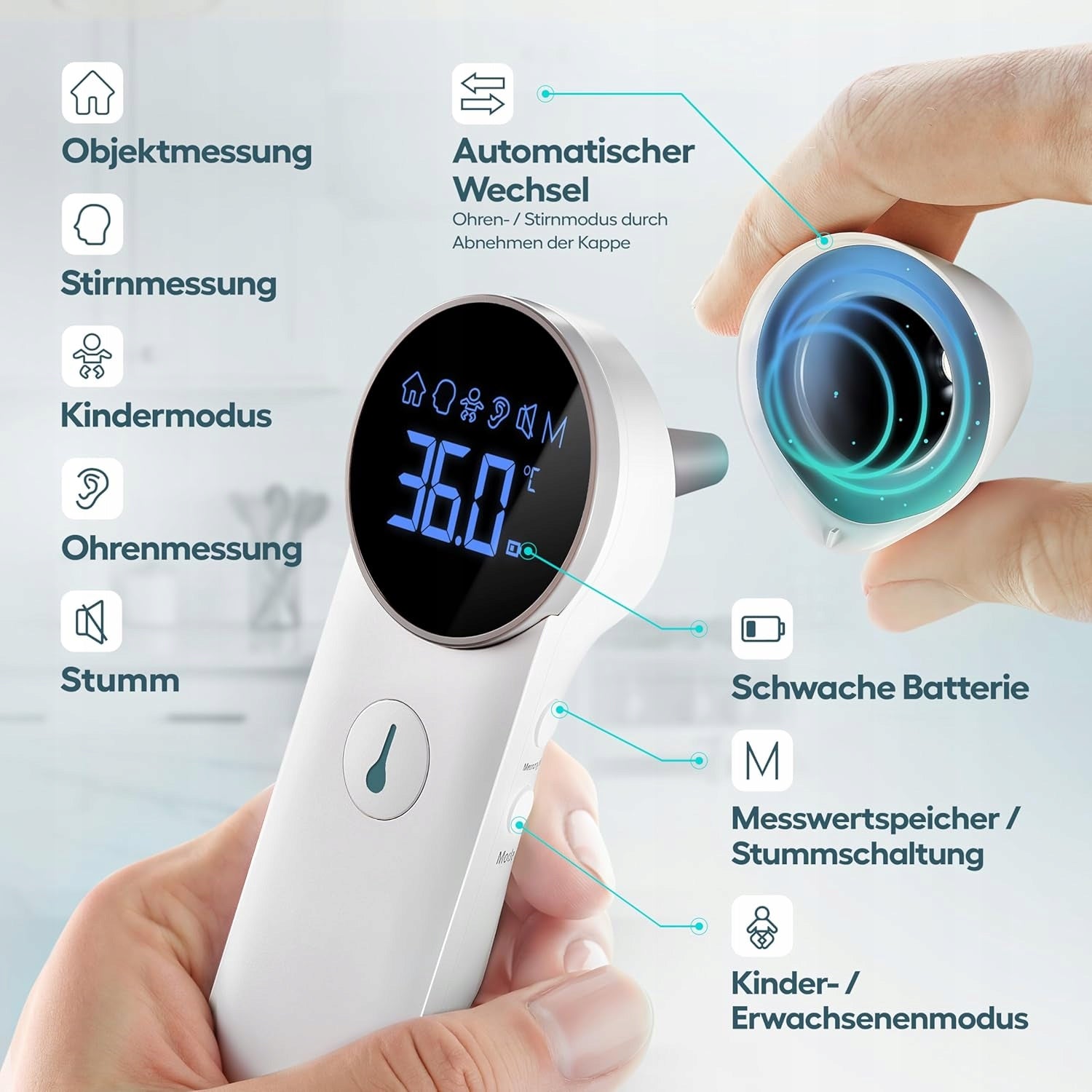 Digital Ear and Forehead Thermometer for Kids and Adults White Medical device no