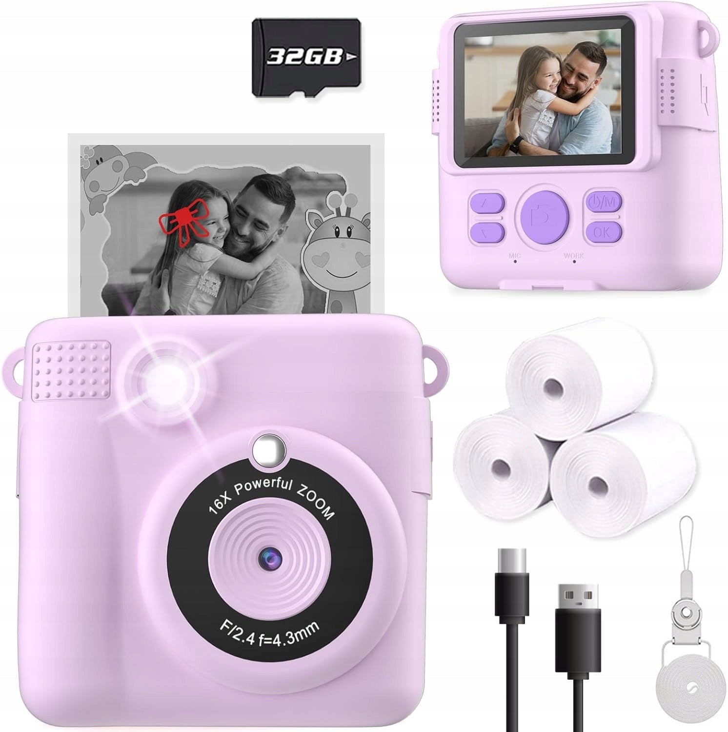 Digital Instant Camera Purple Set 32GB Rear Print 14 ROLLS Manufacturer code 4896009087243