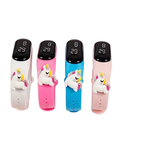 Digital LED watch for youth with unicorn motif. Mix of colors .