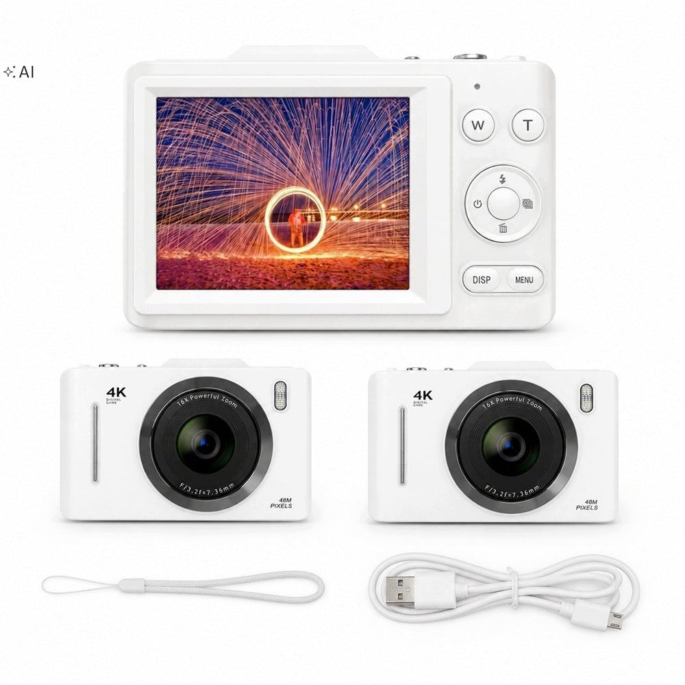 Digital camera H16 4K 48 MP zoom 16x white with 32 GB card