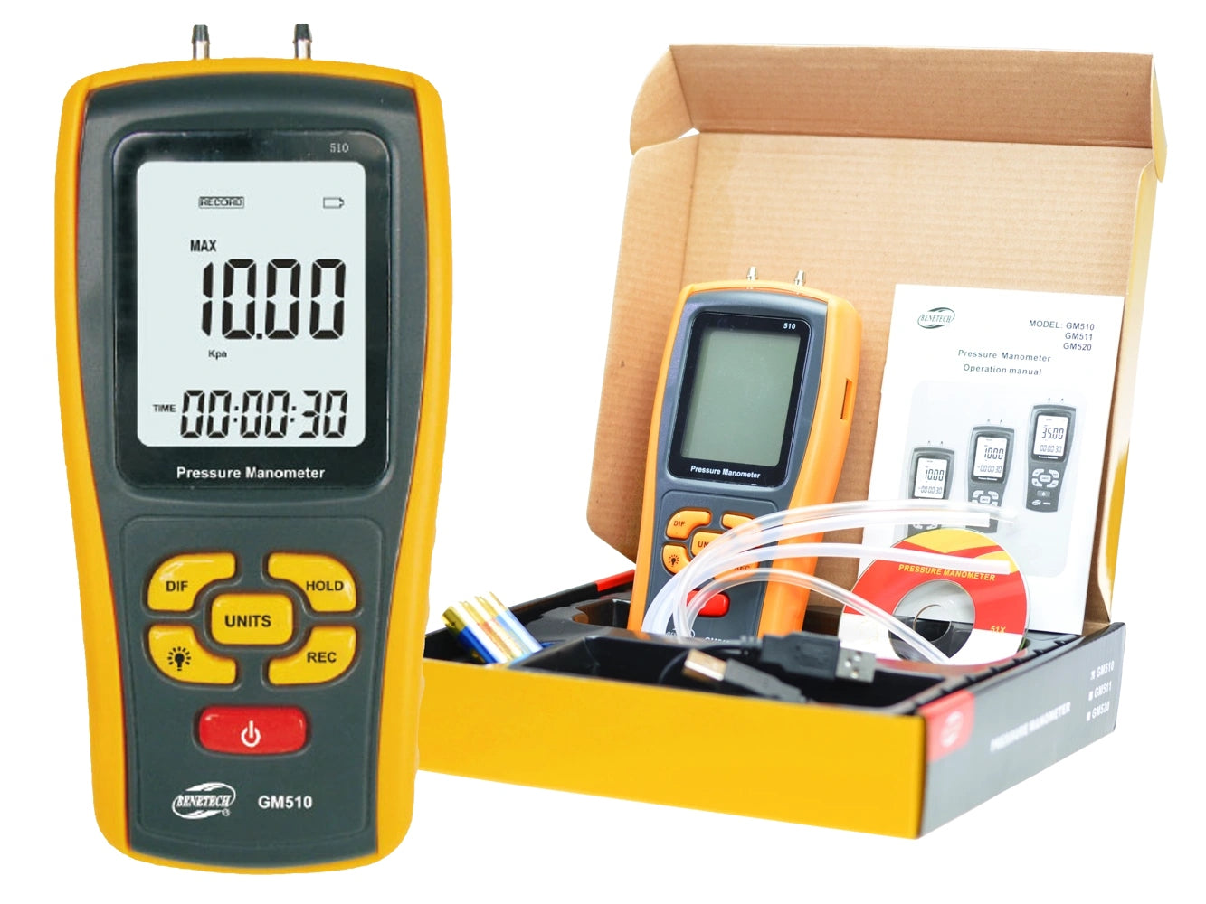 Digital differential pressure gauge - gas pressure gauge - Benetech GM510 Manufacturer code GM510