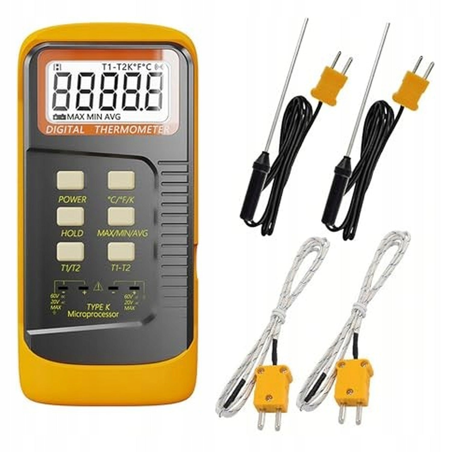 Digital double thermometer with 4 probes - for high temperatures Medical device no