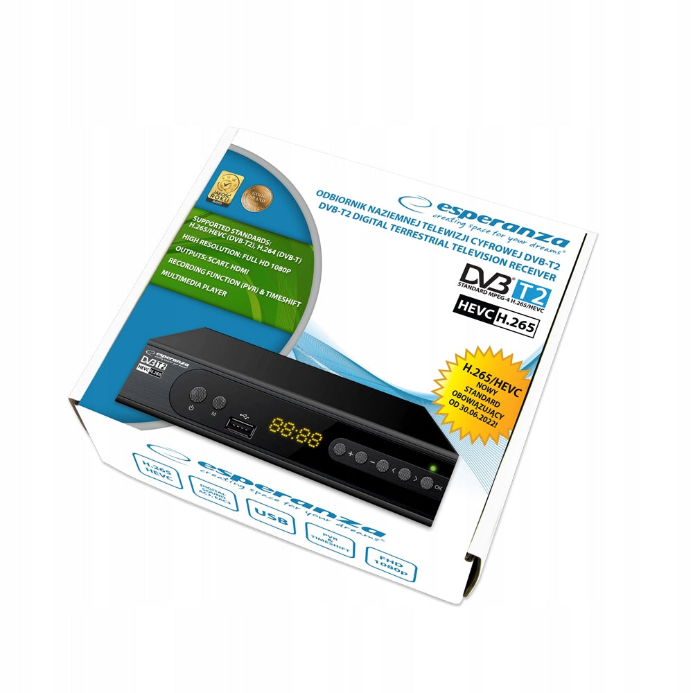 Digital tuner Esperanza EV106P DVB-T/T2 H.265/HEVC Manufacturer code EV106P