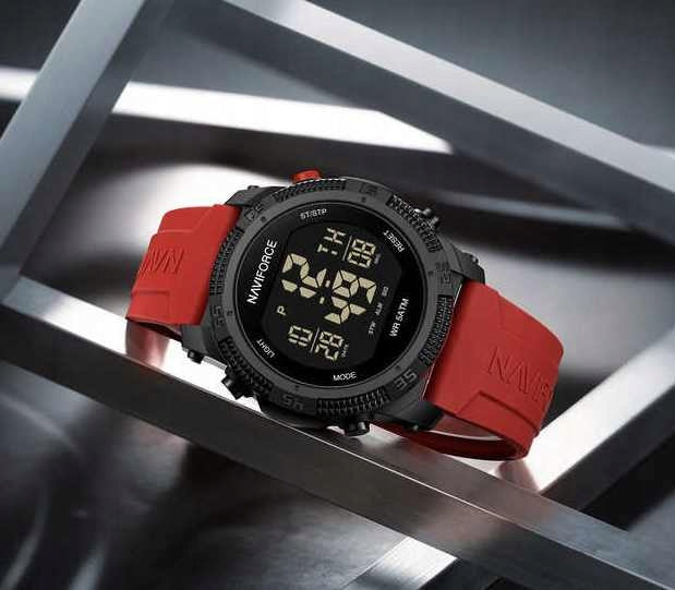 Digital watch Naviforce military style electronic red sport Case color silver