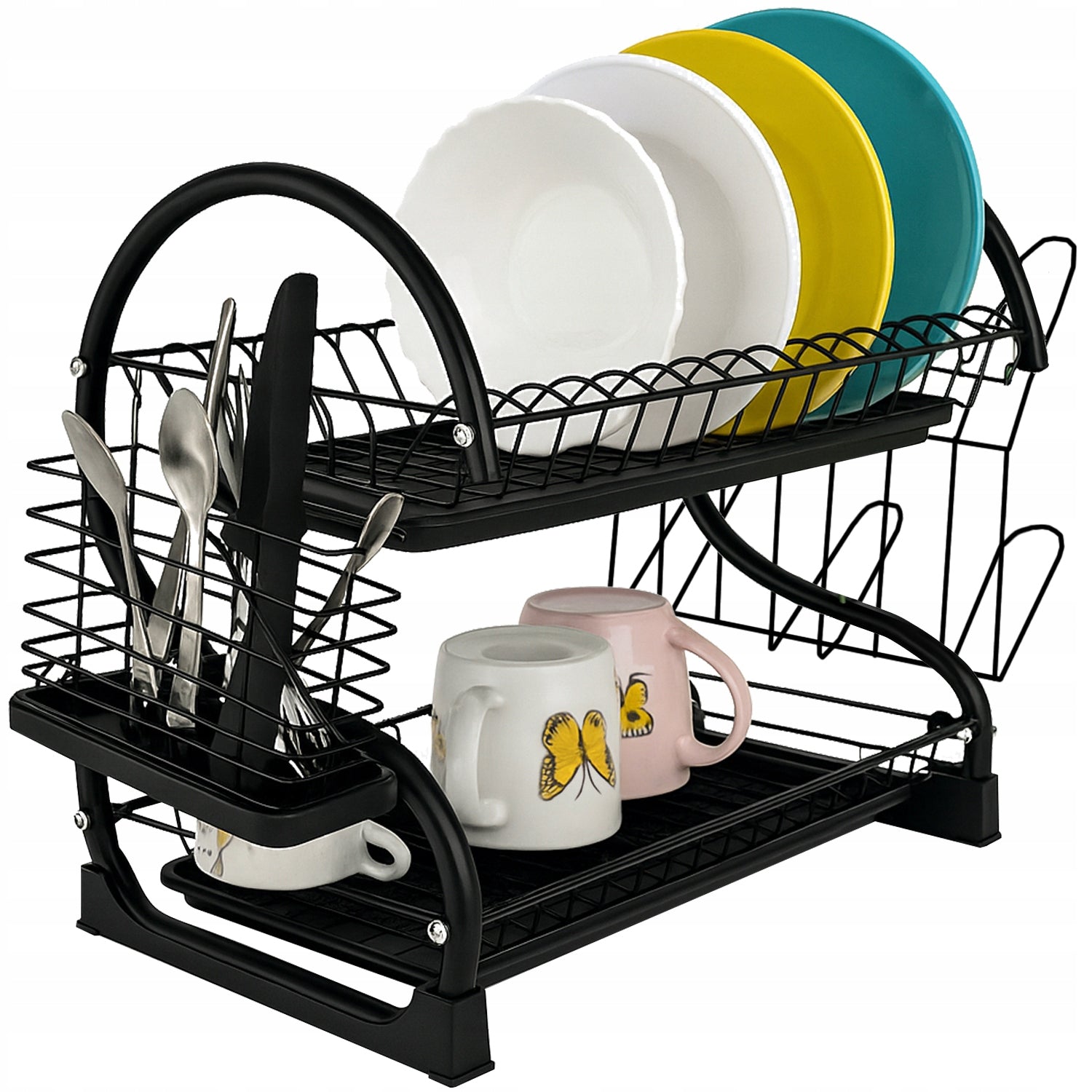 Dish Dryer Standing Two-Tier Black Stainless Large + Cutter