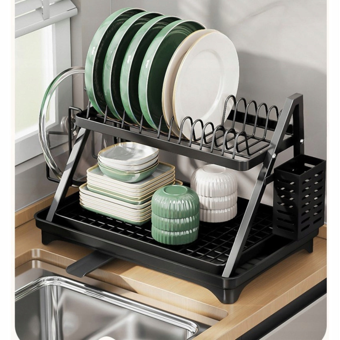 Dish Dryer Two-Tier Cutter with Drain Black 29,5x39,5x42 cm Manufacturer code SUSZARKA NA NACZYNIA TALERZE KUBKI