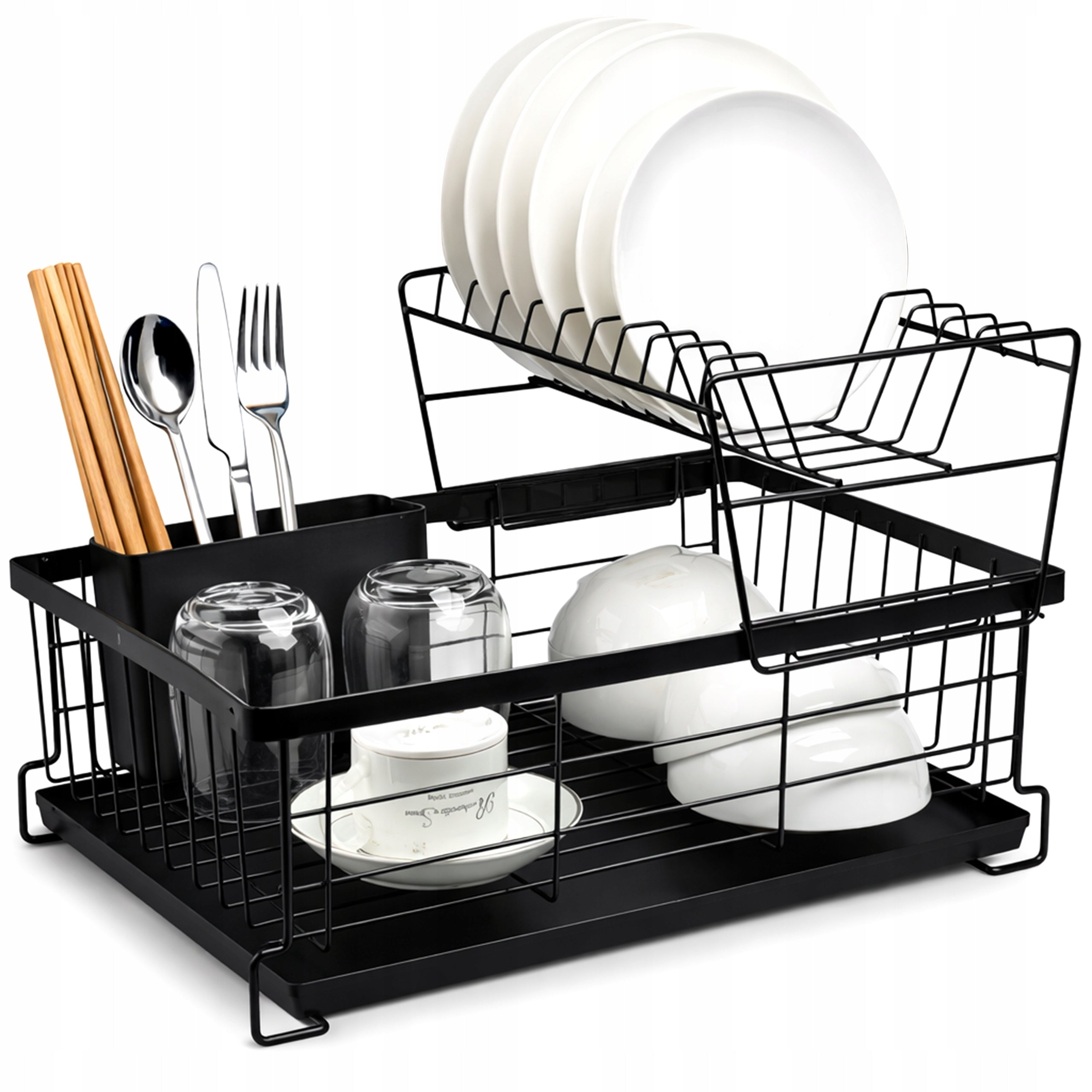 Dish Dryer Two-Tier Tuning Black Large with Tray
