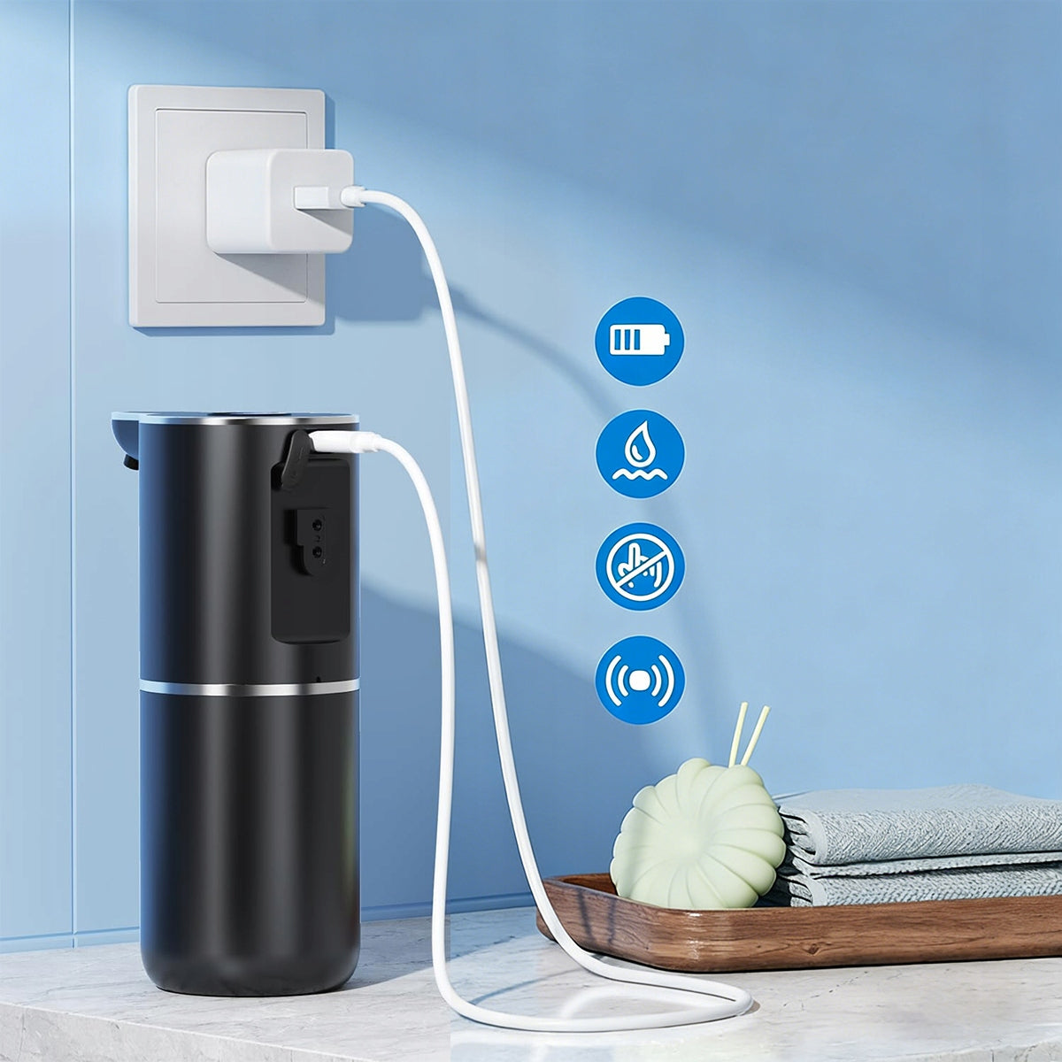 Dispenser for dishwashing liquid and soap with sensor automatic 380ml black Dosing contactless