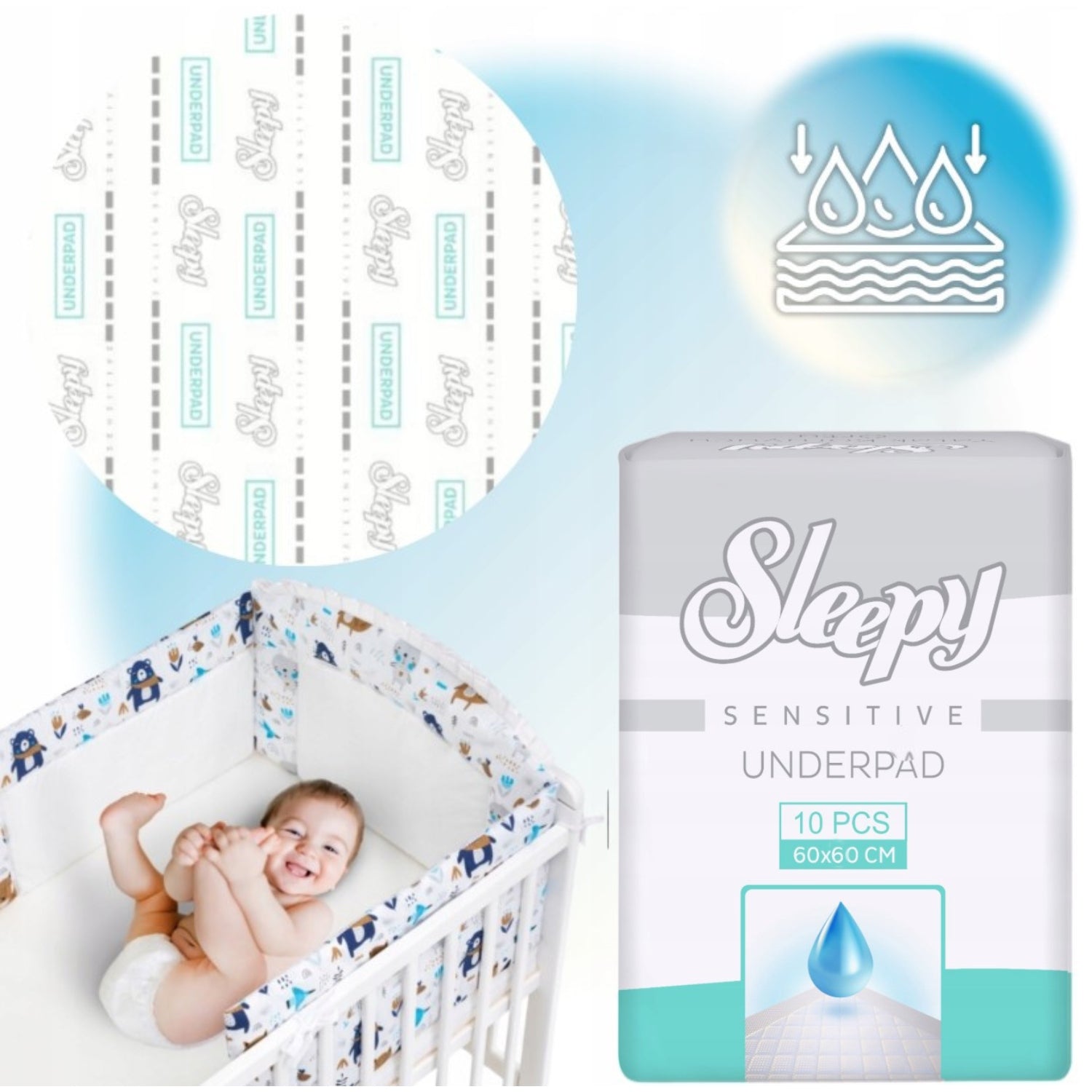 Disposable Hygiene Pads Absorbent Mats 60x60 SLEEPY 10 Pack Packaging status original