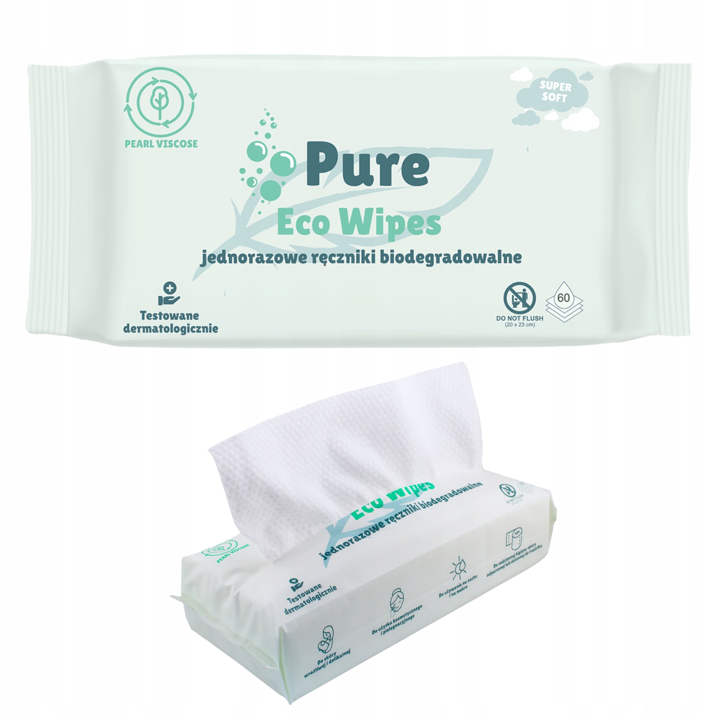 Disposable towels ECO WIPES for newborns Pure 3x60pcs 20x23cm BIO Packaging status original