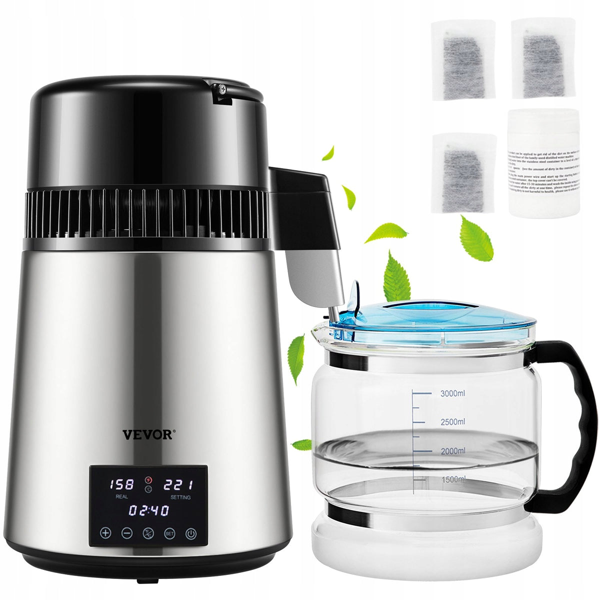 Distiller water distiller 4 l strong 1750 W set jug filter inox pro