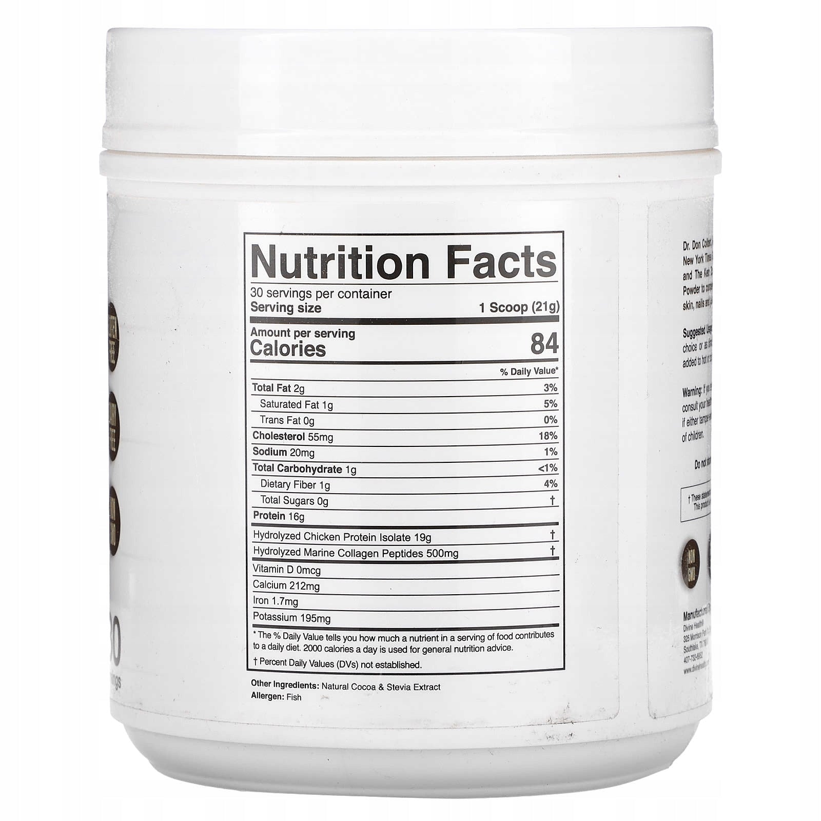 Divine Health, Dr. Colbert's Keto Zone, Collagen Powder, Dark Chocolate Expiration date at least 3 months from the date of purchase