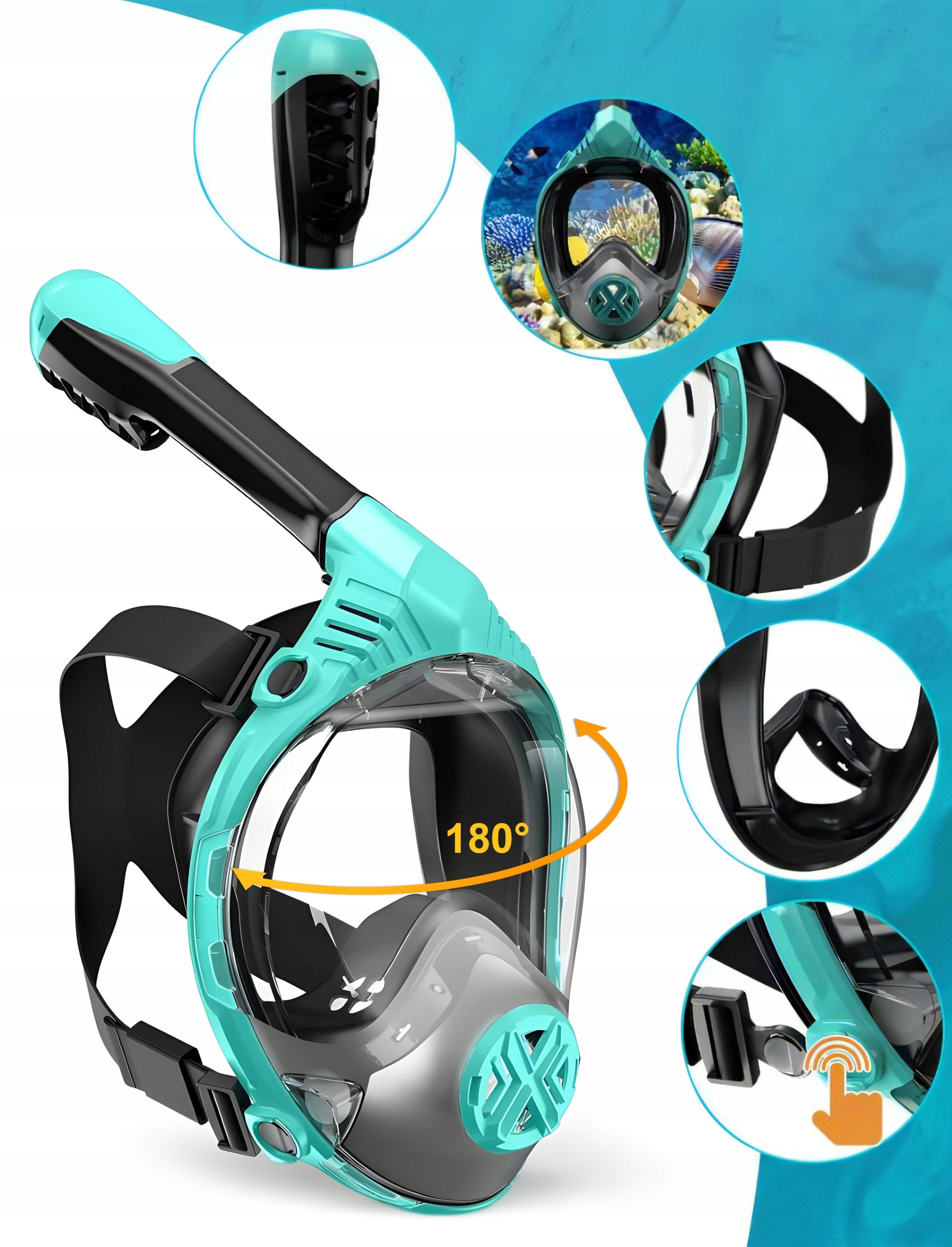 Diving Mask Snorkeling Full Face DRYTOP ANTIFOG S/M Systems Model do Nurkowania S / M Składana Snorkelingu uchwyt GO