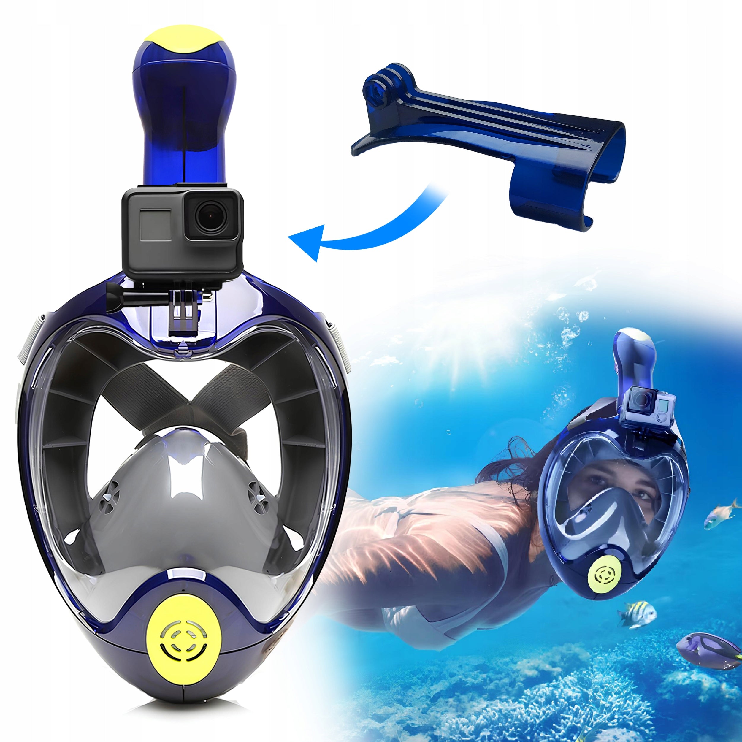Diving Mask Snorkeling Full Face FITS WELL S/M +ETUI Gender unisex product