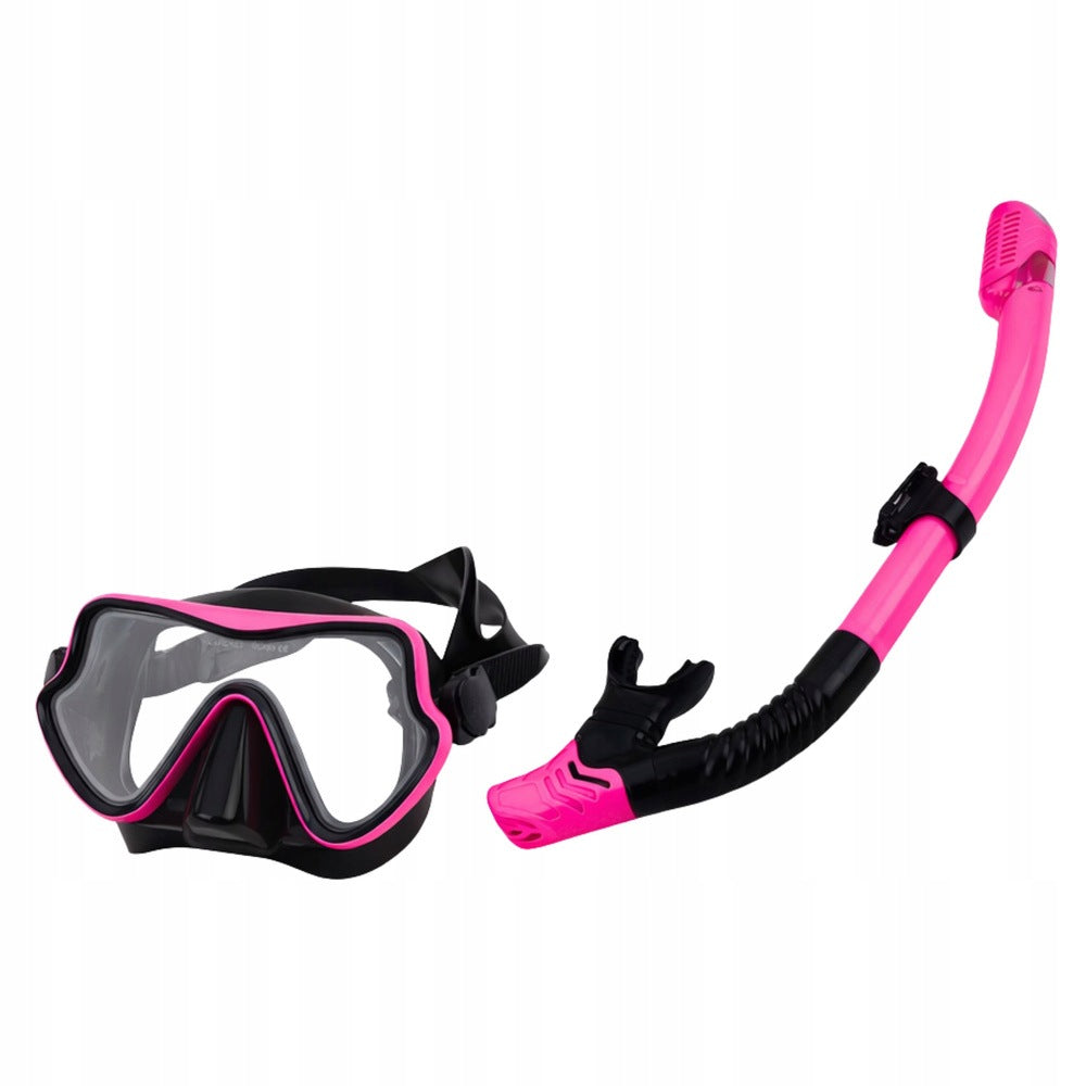 Diving Set Snorkeling Fin Glasses Pipe Black and Pink S/M Color pink