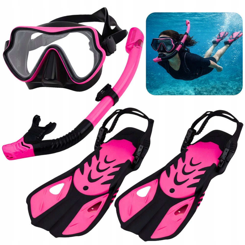 Diving Set Snorkeling Fin Glasses Pipe Black and Pink S/M