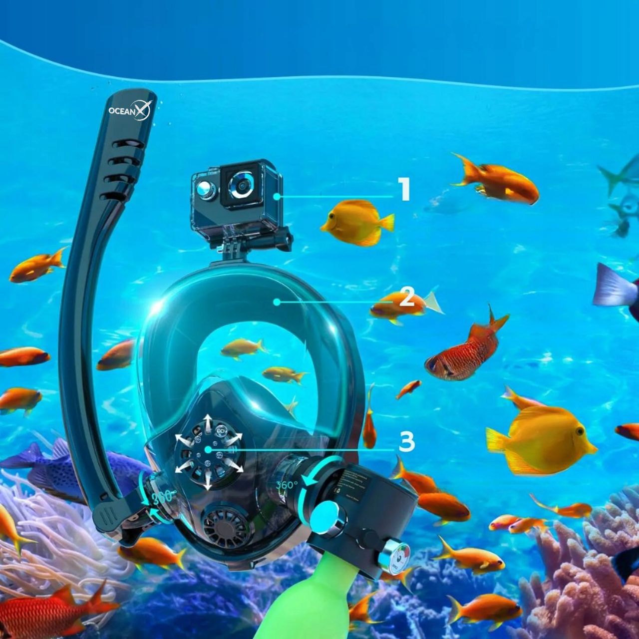 Diving Set with Cylinder Full Face Mask with Pump 5in1 OceanX 0,5L Kind full face with tube