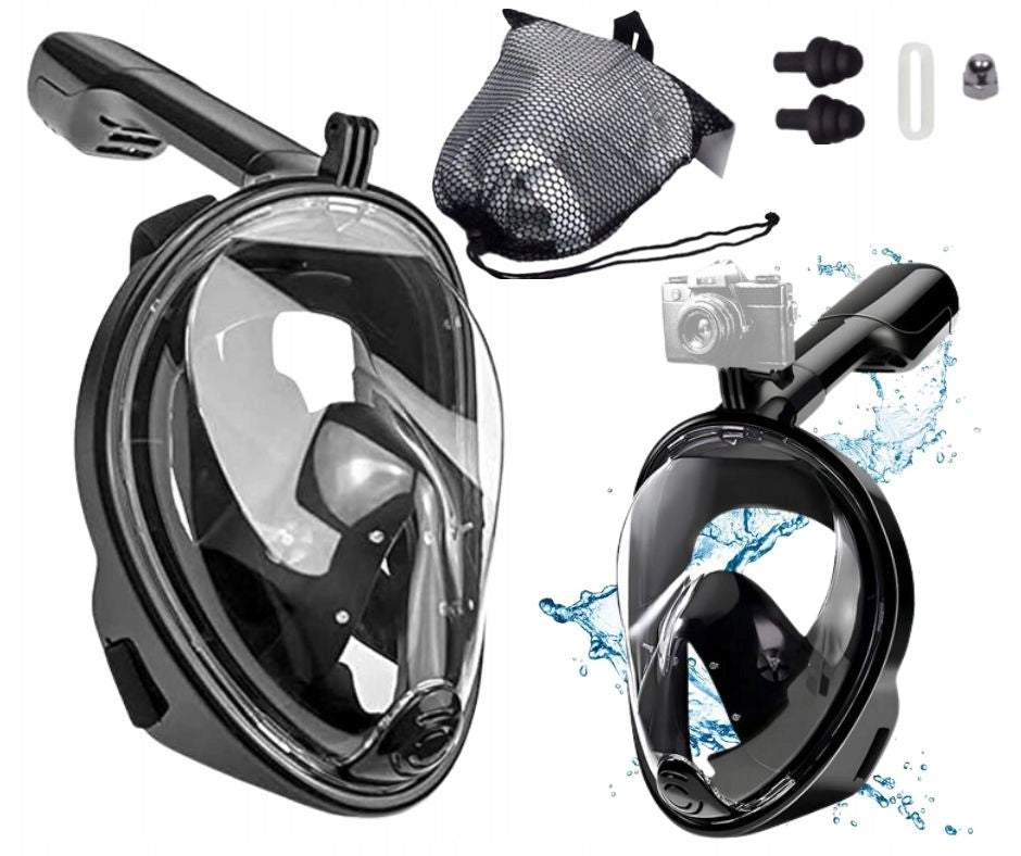 Diving mask full face black AntiFog DryTop L/XL