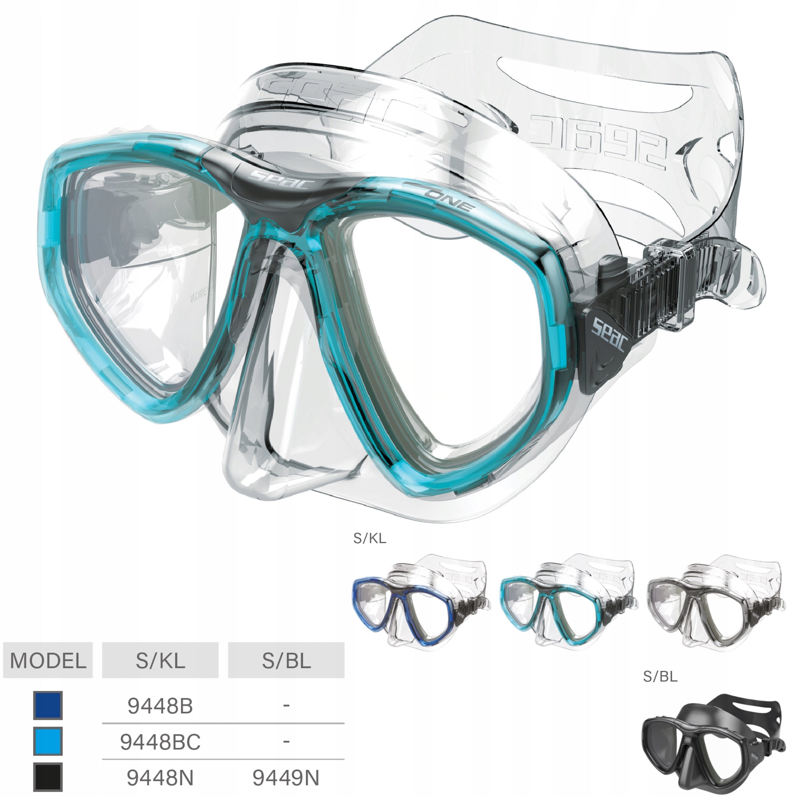 Diving mask with possible correction SEAC ONE transparent light blue EAN (GTIN) 8002908944822