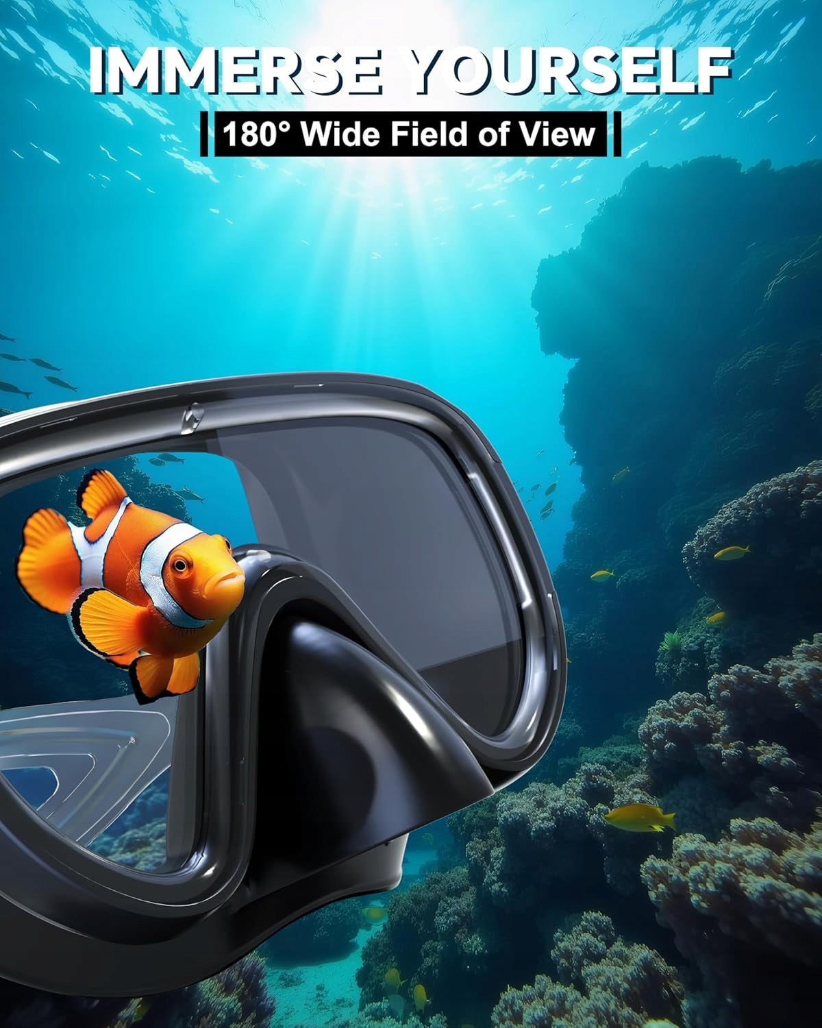 Diving set G2RISE SN05 mask and tube black, glass lenses Model SNORKEL
