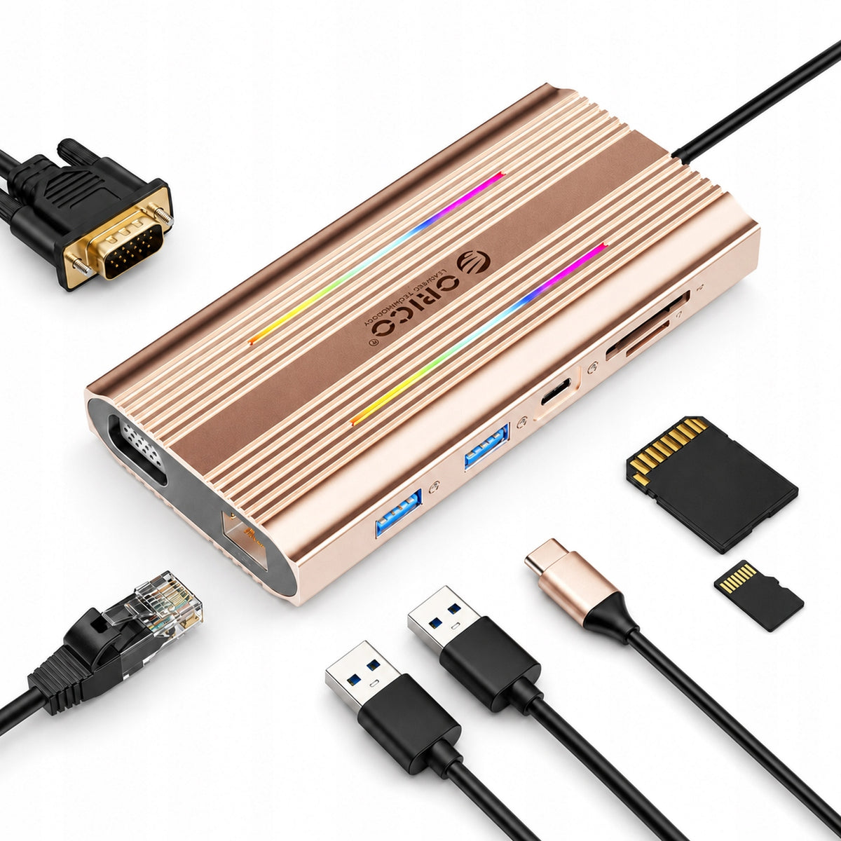 Docking Station 12in1 USB-C Micro SD Rj45 XDR RGB HDMI 4K VGA PD 100W Orico